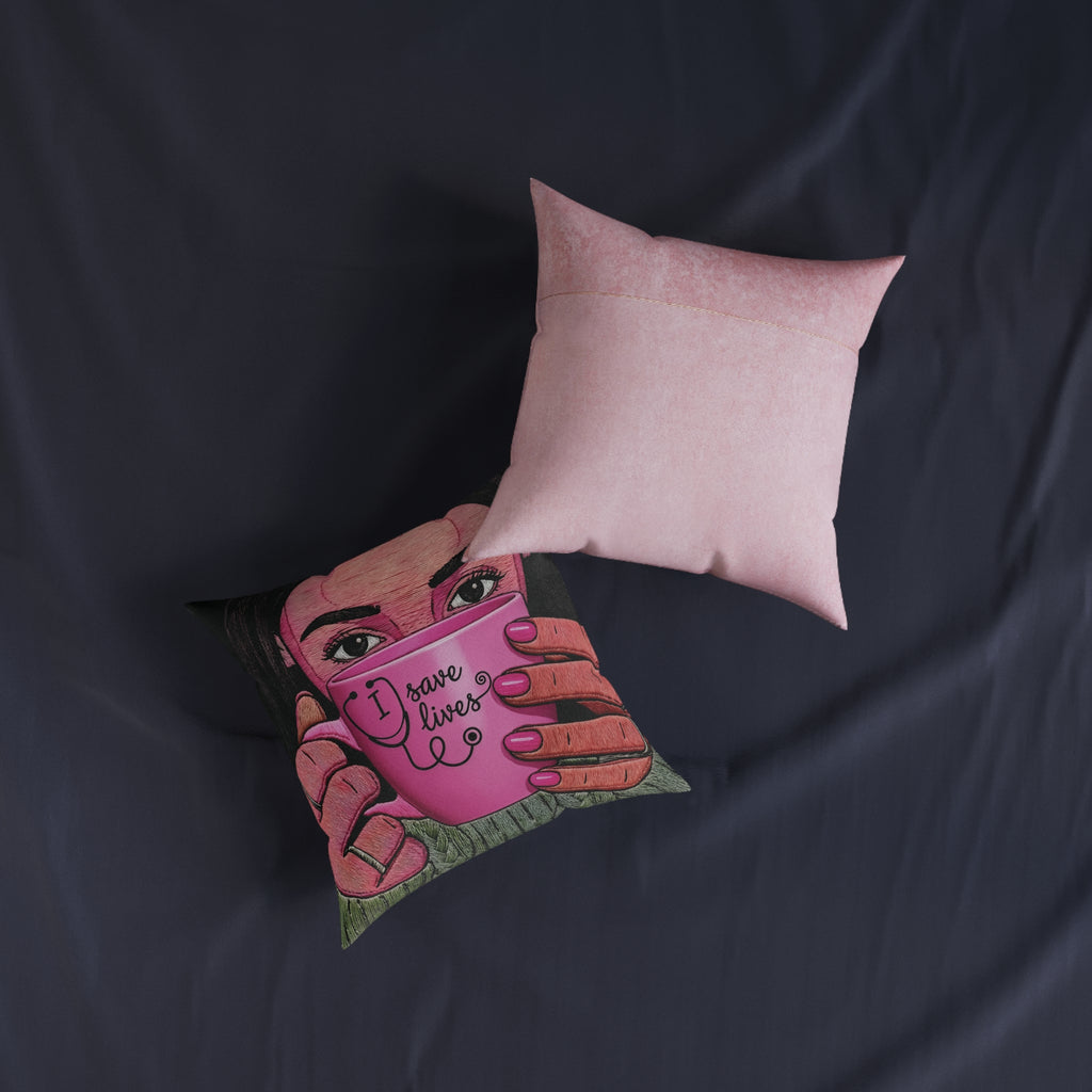 Nurse Square Pillow — Pink Back (Exclusive Design)