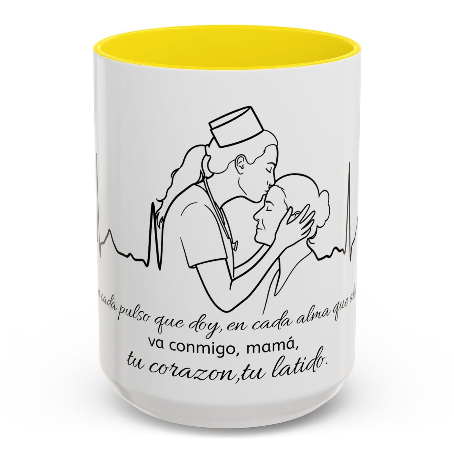 Nurse & Mom Tribute Coffee Mug – "Va conmigo, mamá, en mi corazón tu latido"