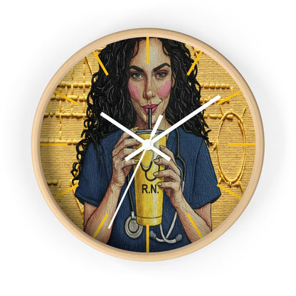 Wall Clock —RN Nurse Drinking  Illustration | Gift for Nurses