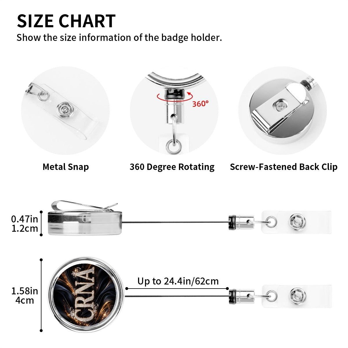 CRNA Badge Reel – Black Gold, Bold Precision-Heavy Duty Metal Badge Reel