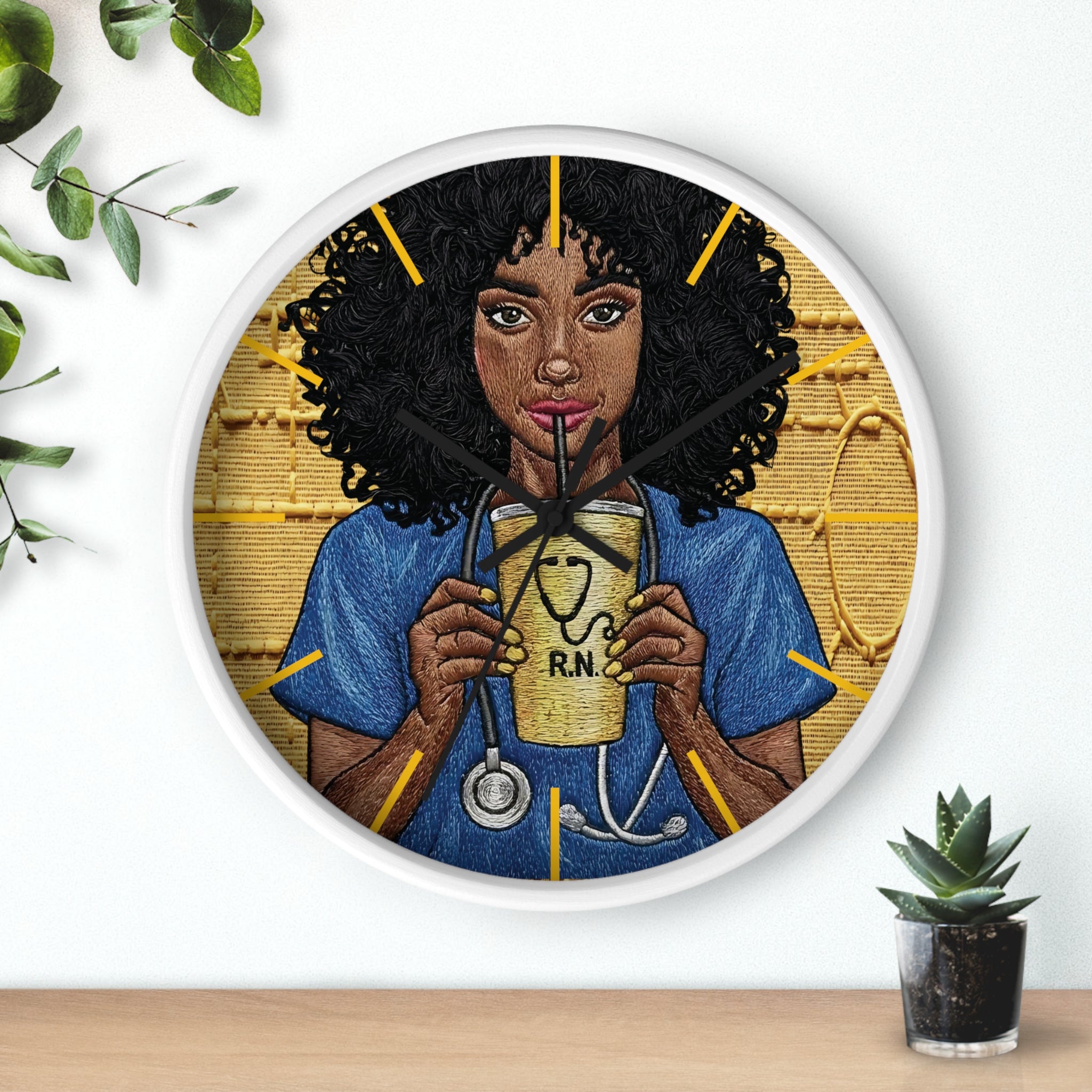 RN Coffee Nurse Wall Clock — Black Nurse Gift for Registered Nurses