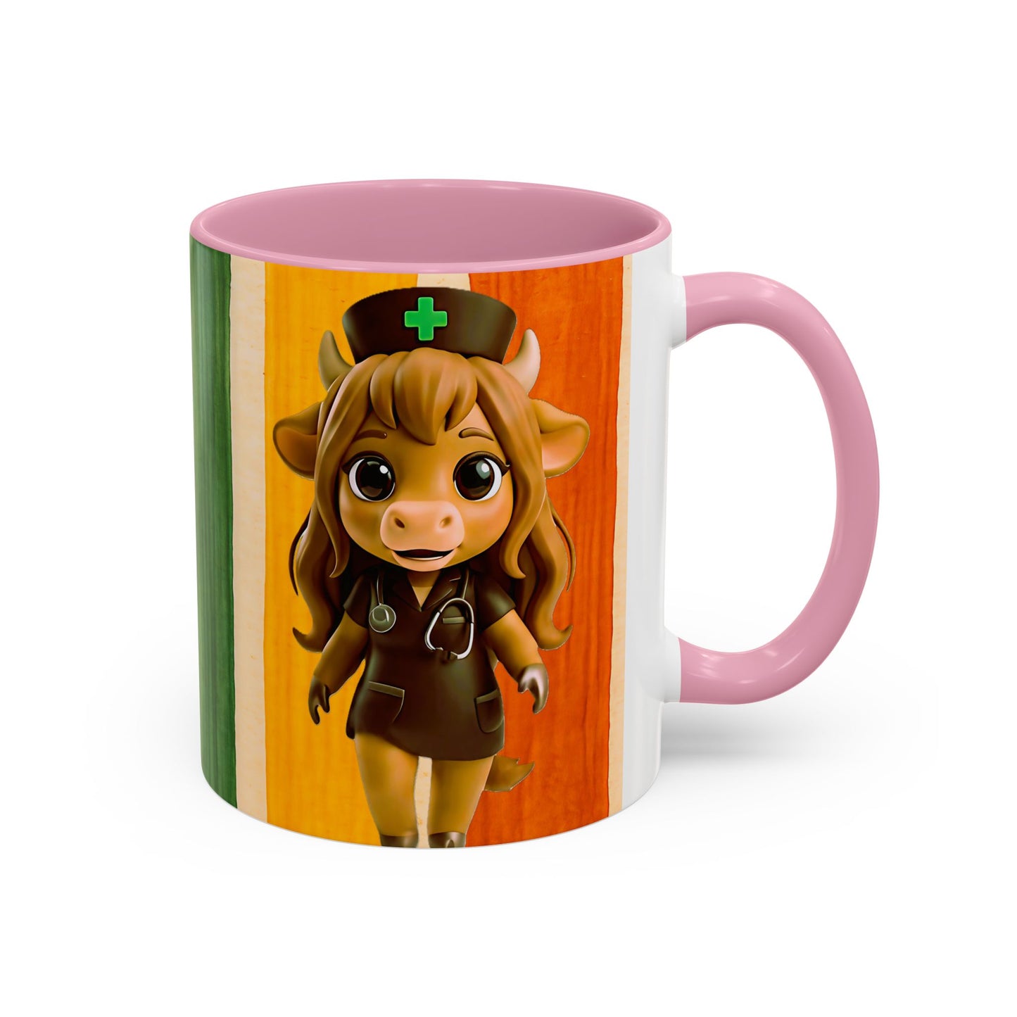 Cute Nurse Calf Coffee Mug – Colorful Striped 11oz/15oz Gift for Nurses & Vet Techs
