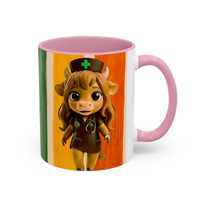 Cute Nurse Calf Coffee Mug – Colorful Striped 11oz/15oz Gift for Nurses & Vet Techs