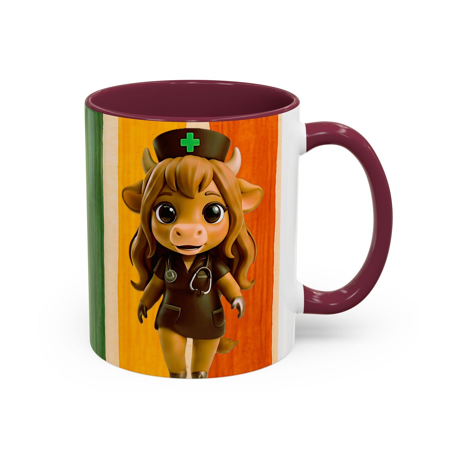 Cute Nurse Calf Coffee Mug – Colorful Striped 11oz/15oz Gift for Nurses & Vet Techs