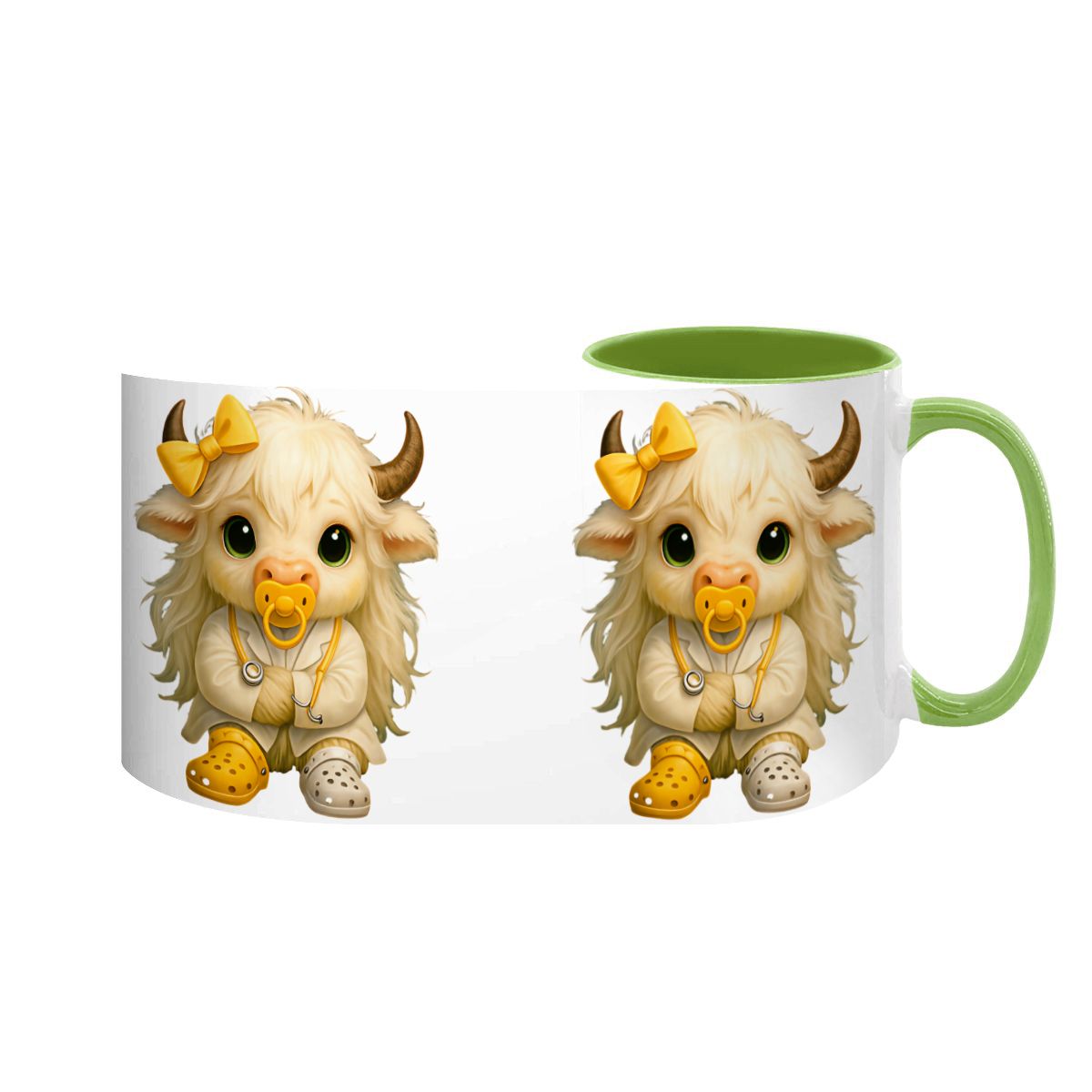 Highland Cow Mini‑Doc Ceramic Mug — Premium Gloss (15oz) (Made in USA)