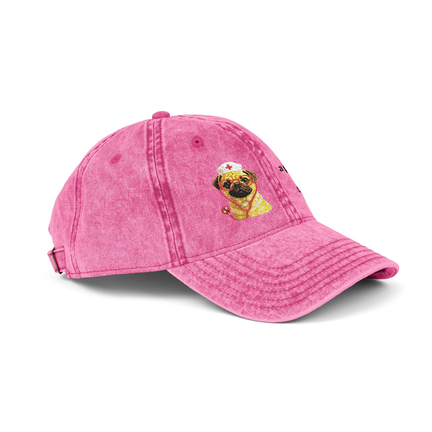 Embroidered Pug Nurse Vintage Cap — “colon: a punctuation mark that went too far.”