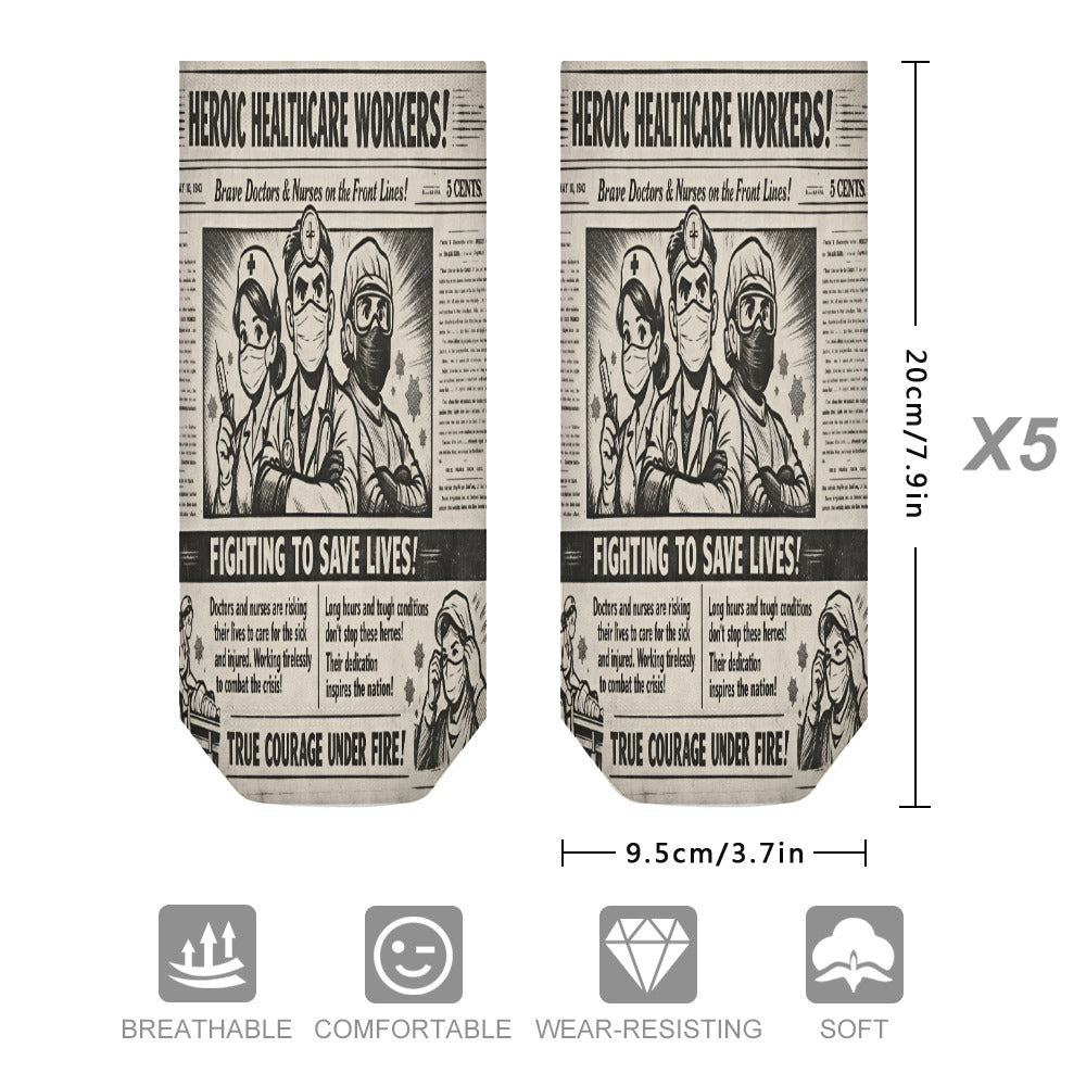 BluTokyo Heroic Healthcare Socks — Vintage Front‑Page Edition (5 Pairs Of The Same Picture)