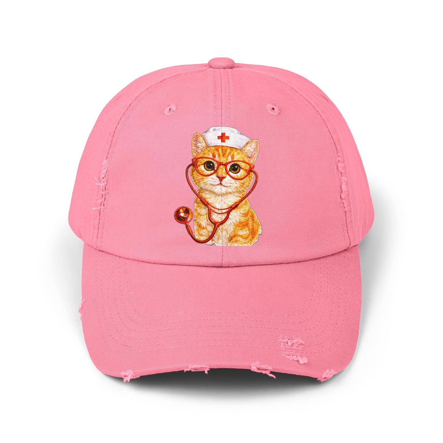Nurse Cat Distressed Cap – Cute Kitty Nurse Baseball Hat