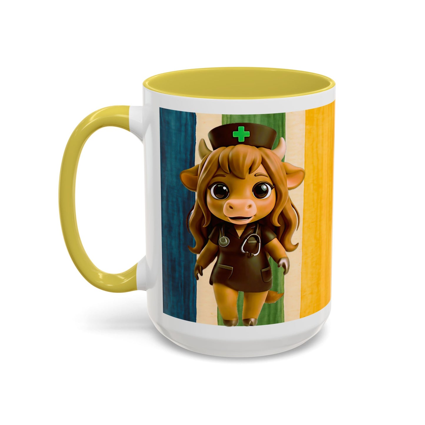 Cute Nurse Calf Coffee Mug – Colorful Striped 11oz/15oz Gift for Nurses & Vet Techs