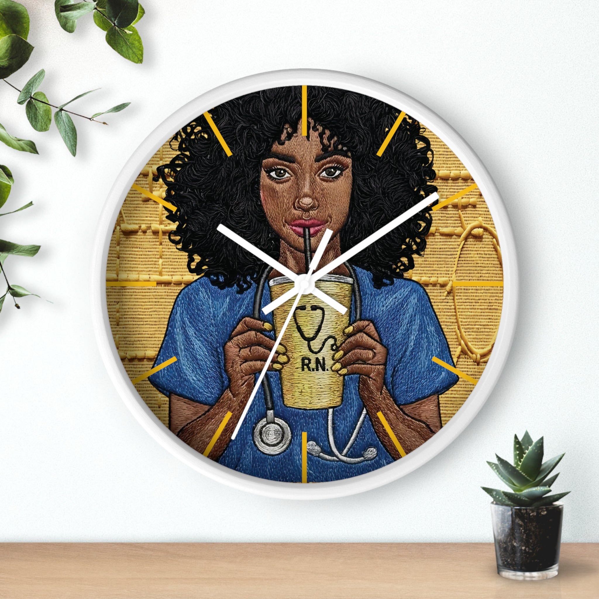 RN Coffee Nurse Wall Clock — Black Nurse Gift for Registered Nurses