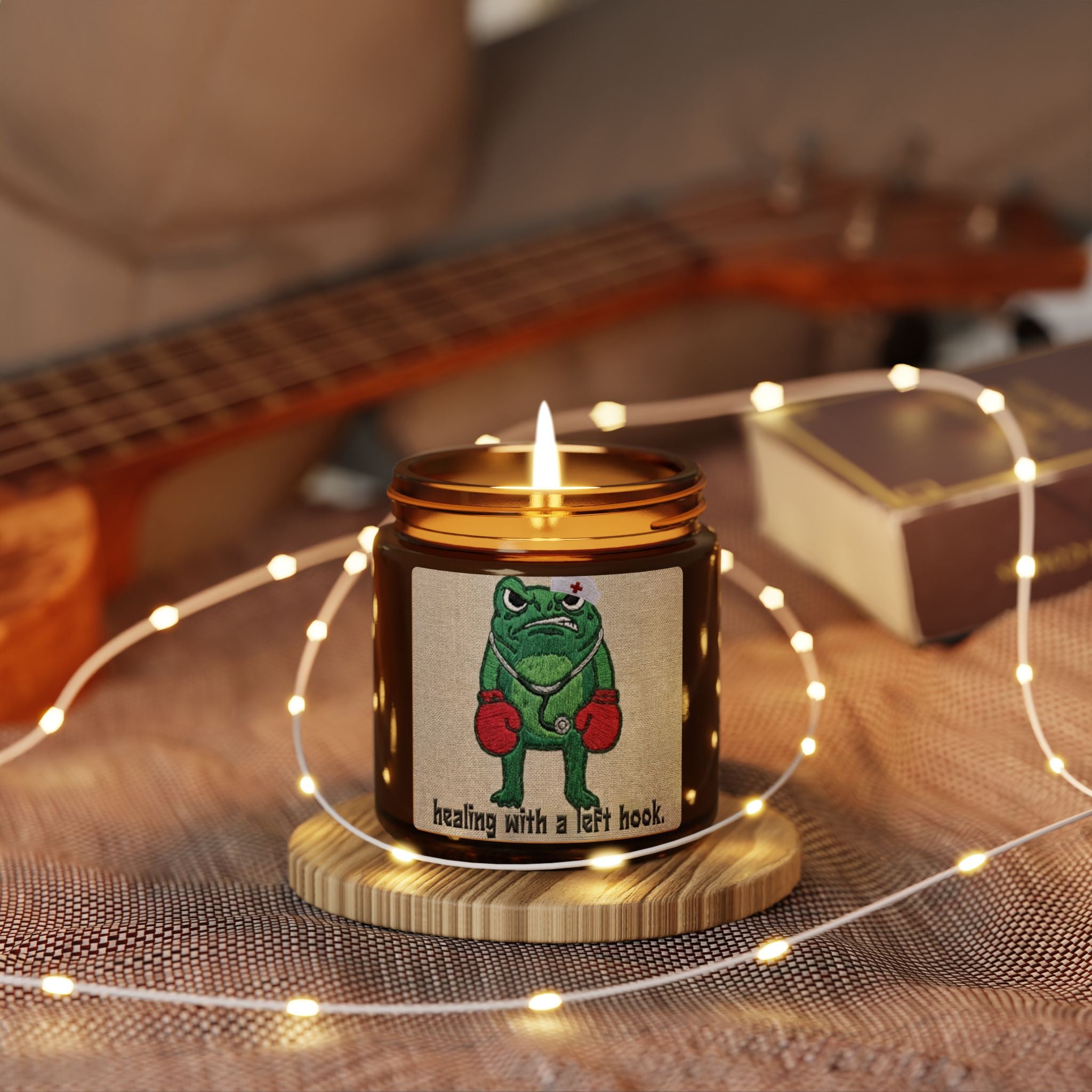 Fighting Medical Frog Soy Candle — 'Healing With a Left Hook' Amber Jar