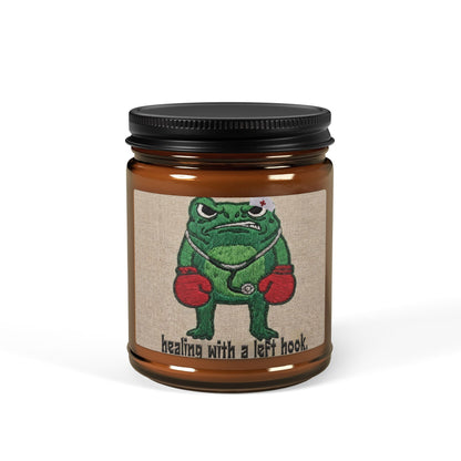 Fighting Medical Frog Soy Candle — 'Healing With a Left Hook' Amber Jar