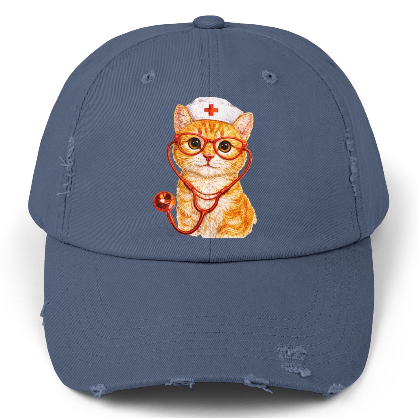Nurse Cat Distressed Cap – Cute Kitty Nurse Baseball Hat
