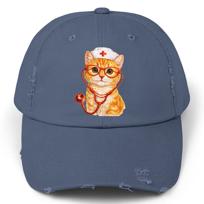 Nurse Cat Distressed Cap – Cute Kitty Nurse Baseball Hat