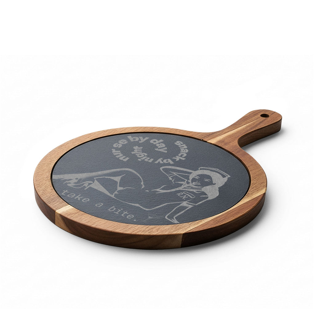 Engraved Charcuterie Board — "Pinup R.N.- Nurse by Day, Snack by Night"