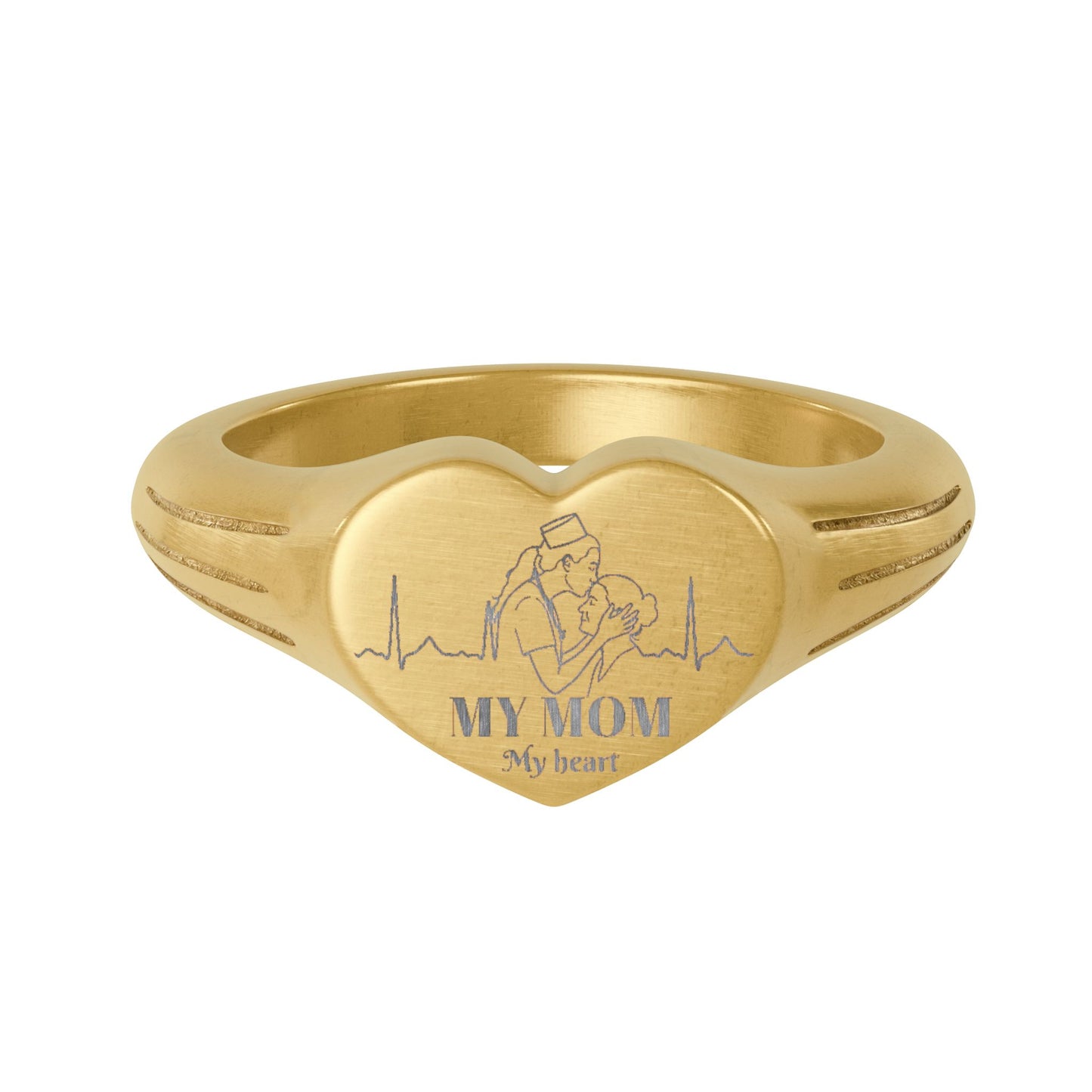 Gold Heart Signet Ring — Personalized Engraved Stainless Steel Ring (Custom Text)