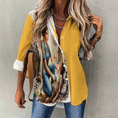 Medical Angel  Irregular Button up Top