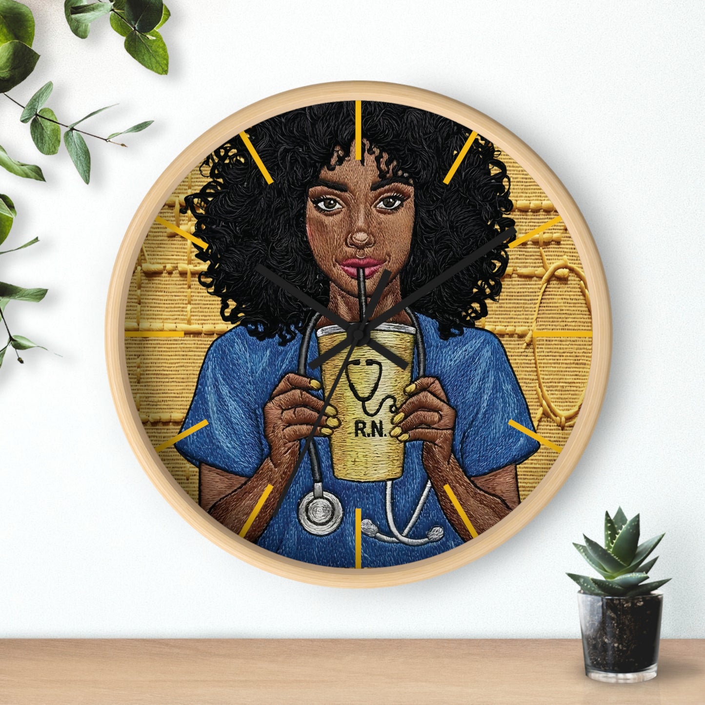 RN Coffee Nurse Wall Clock — Black Nurse Gift for Registered Nurses