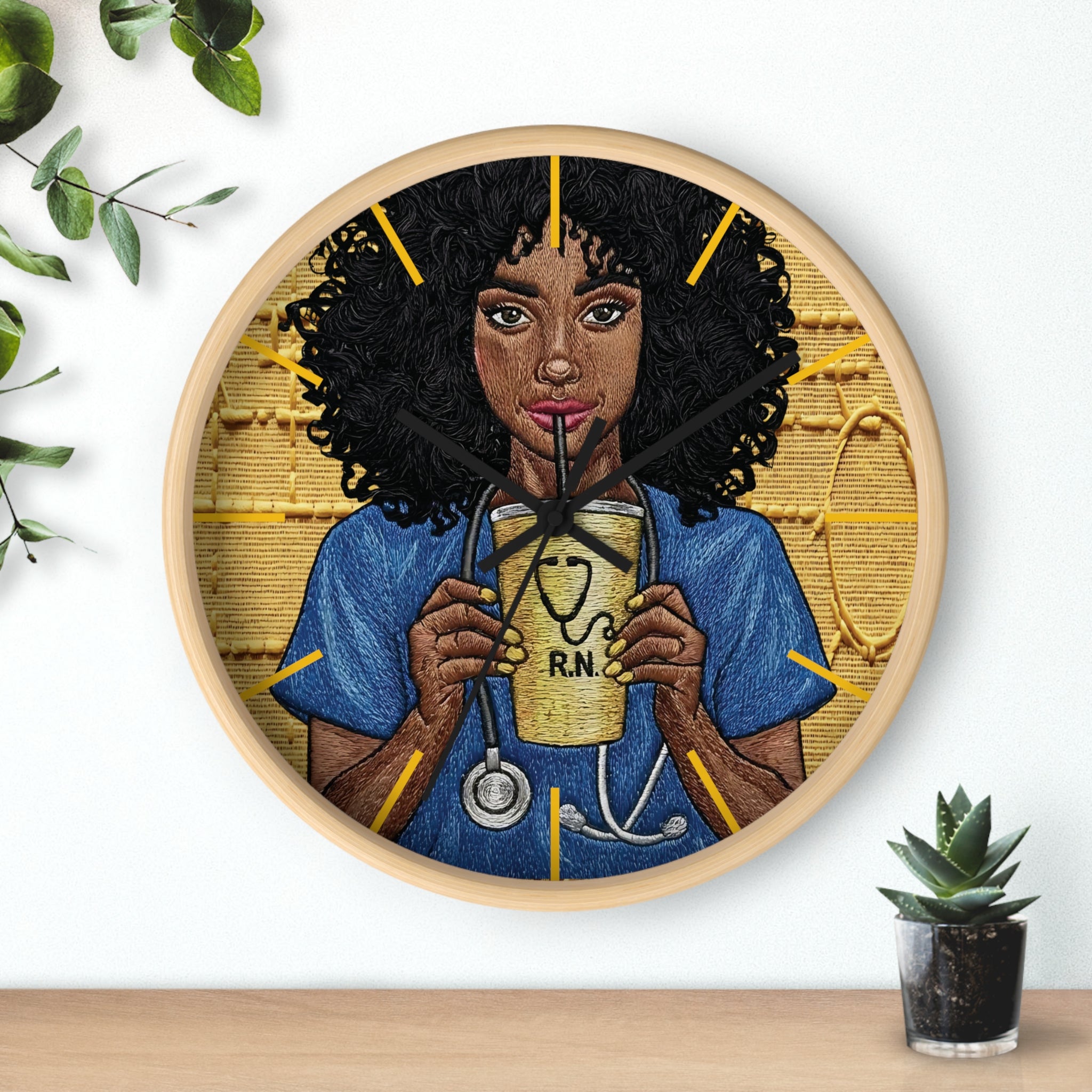 RN Coffee Nurse Wall Clock — Black Nurse Gift for Registered Nurses