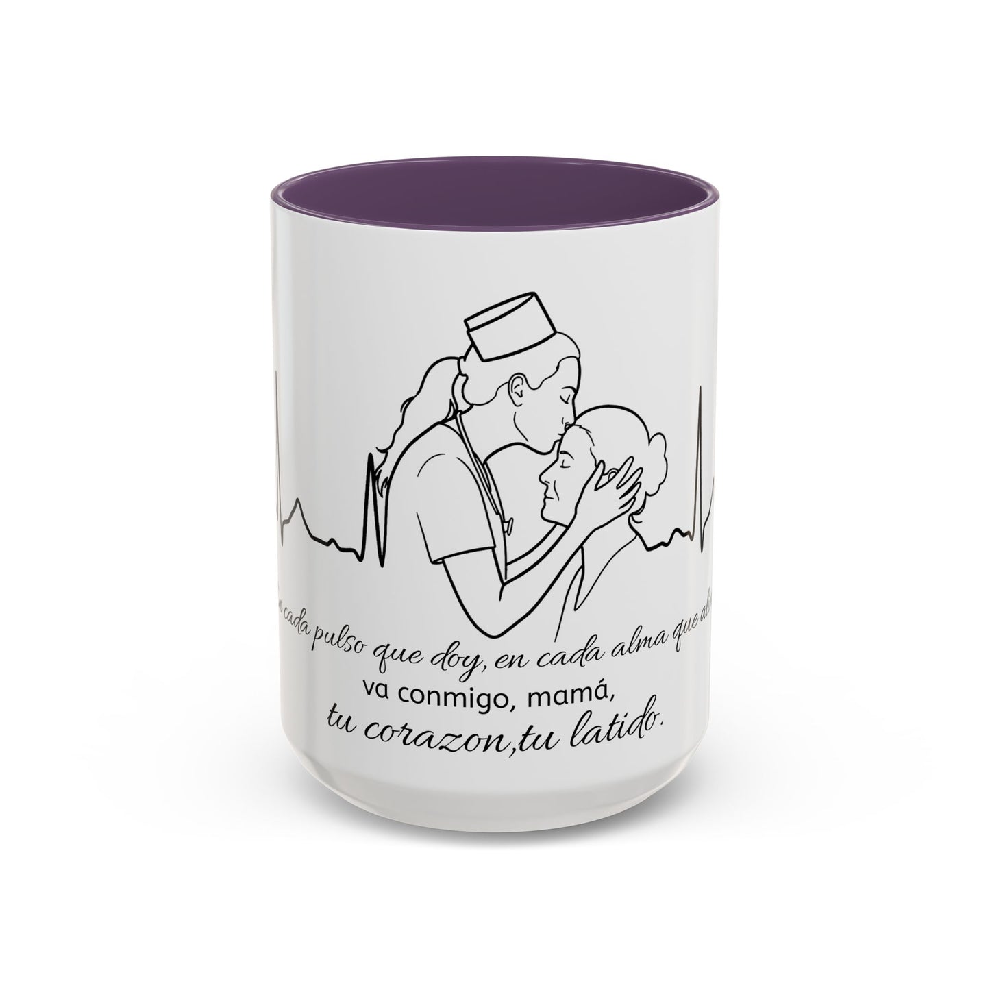 Nurse & Mom Tribute Coffee Mug – "Va conmigo, mamá, en mi corazón tu latido"