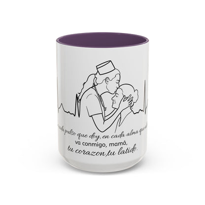 Nurse & Mom Tribute Coffee Mug – "Va conmigo, mamá, en mi corazón tu latido"