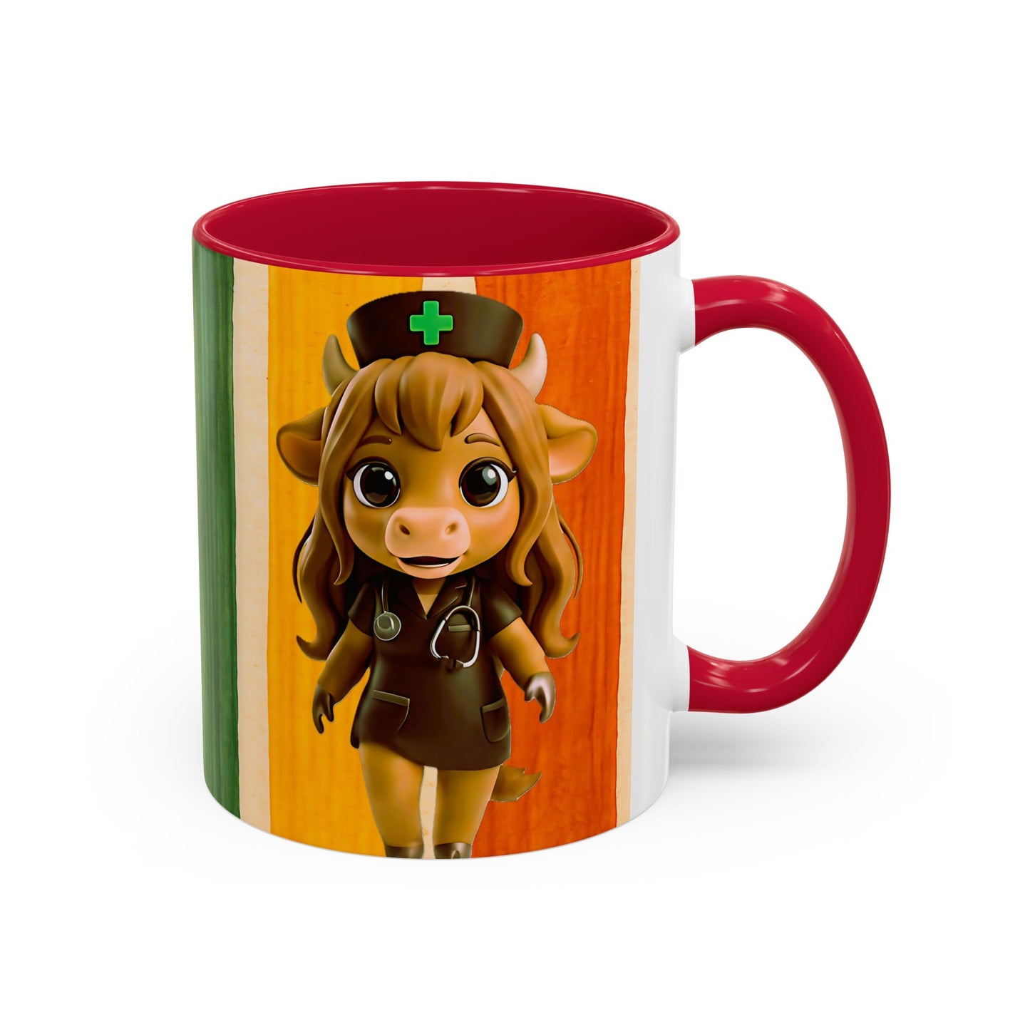 Cute Nurse Calf Coffee Mug – Colorful Striped 11oz/15oz Gift for Nurses & Vet Techs