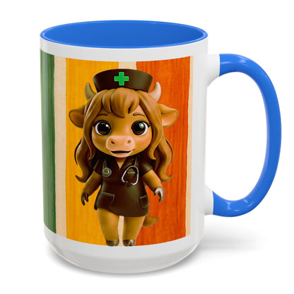 Cute Nurse Calf Coffee Mug – Colorful Striped 11oz/15oz Gift for Nurses & Vet Techs