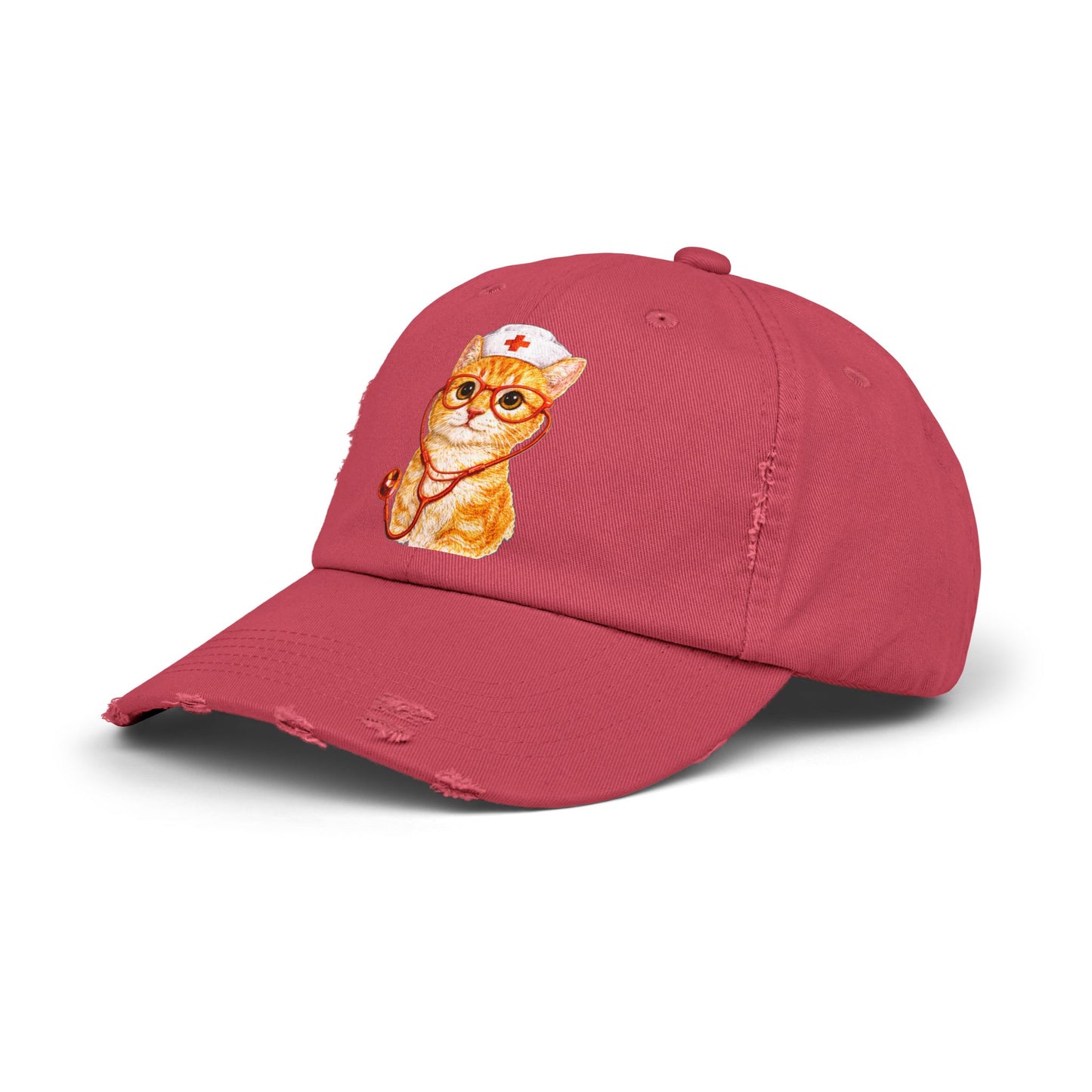 Nurse Cat Distressed Cap – Cute Kitty Nurse Baseball Hat
