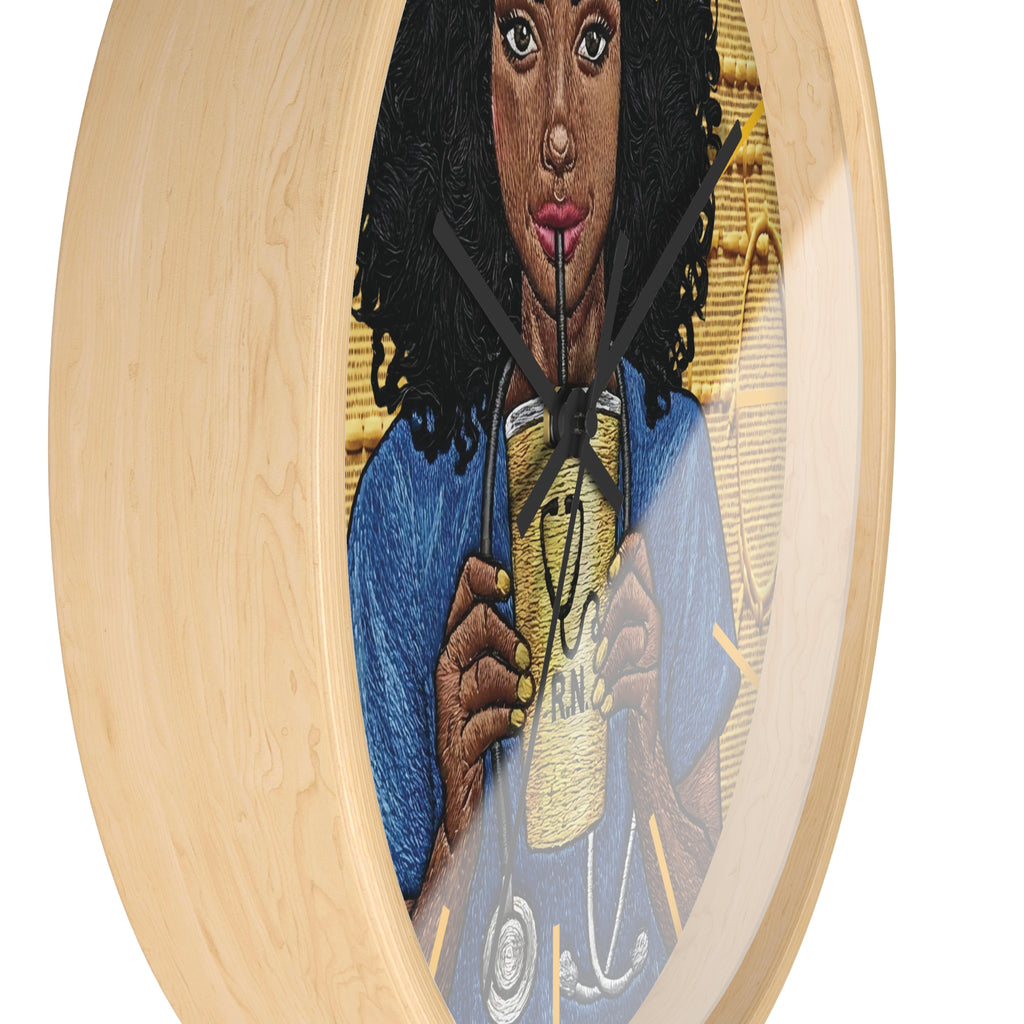 RN Coffee Nurse Wall Clock — Black Nurse Gift for Registered Nurses