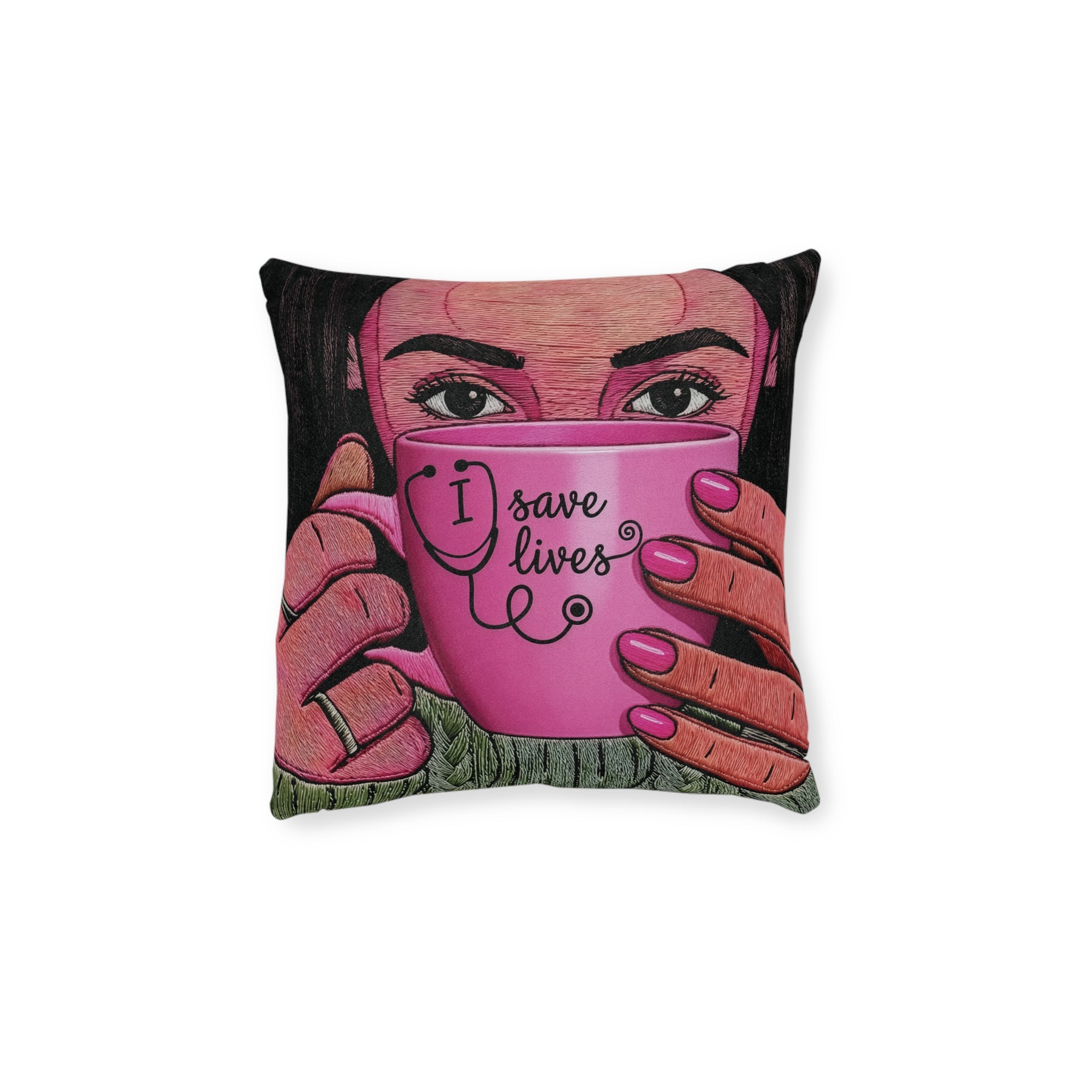 Nurse Square Pillow — Pink Back (Exclusive Design)