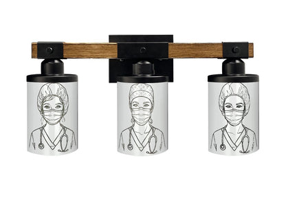Healthcare Tribute Light Fixture, Nurse Wall Sconce, Medical Art Lighting, Premium Wooden Mount