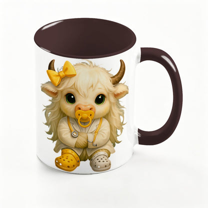 Highland Cow Mini‑Doc Ceramic Mug — Premium Gloss (15oz) (Made in USA)