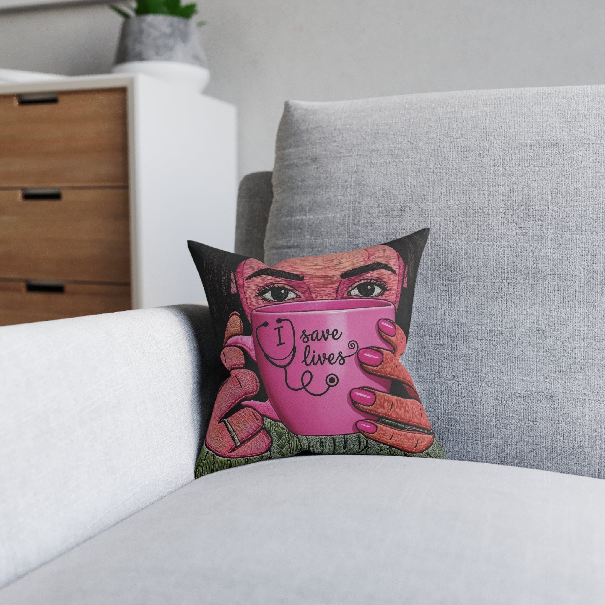 Nurse Square Pillow — Pink Back (Exclusive Design)