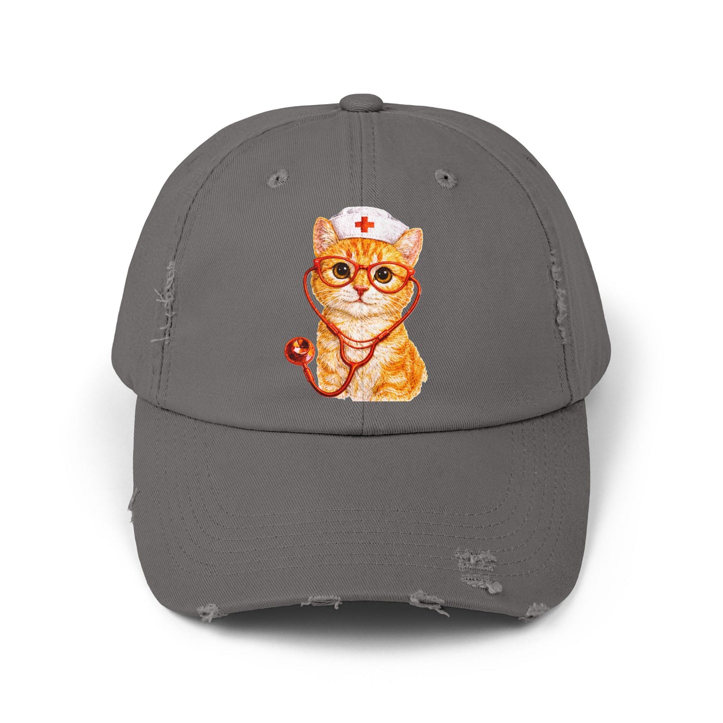 Nurse Cat Distressed Cap – Cute Kitty Nurse Baseball Hat