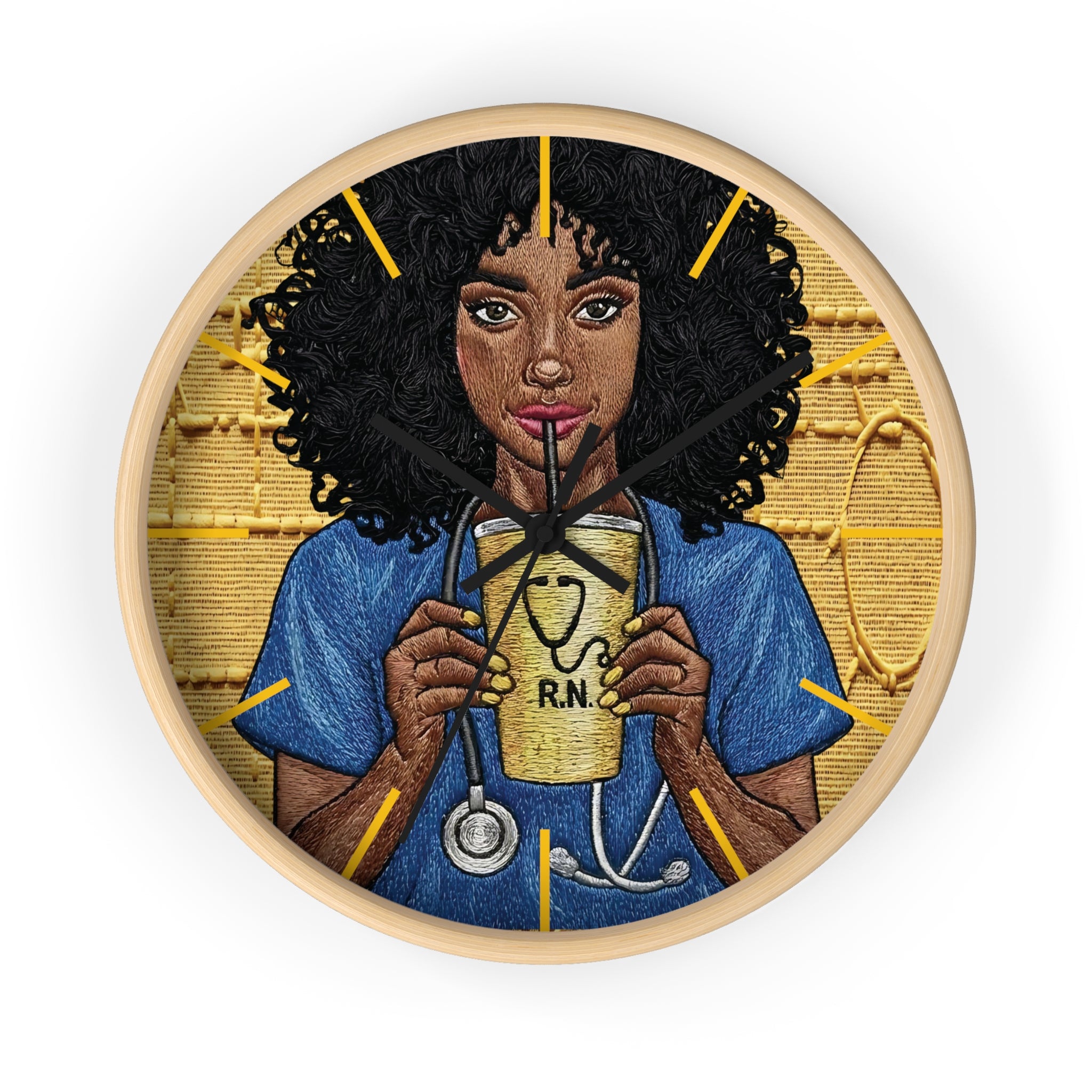 RN Coffee Nurse Wall Clock — Black Nurse Gift for Registered Nurses
