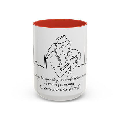 Nurse & Mom Tribute Coffee Mug – "Va conmigo, mamá, en mi corazón tu latido"