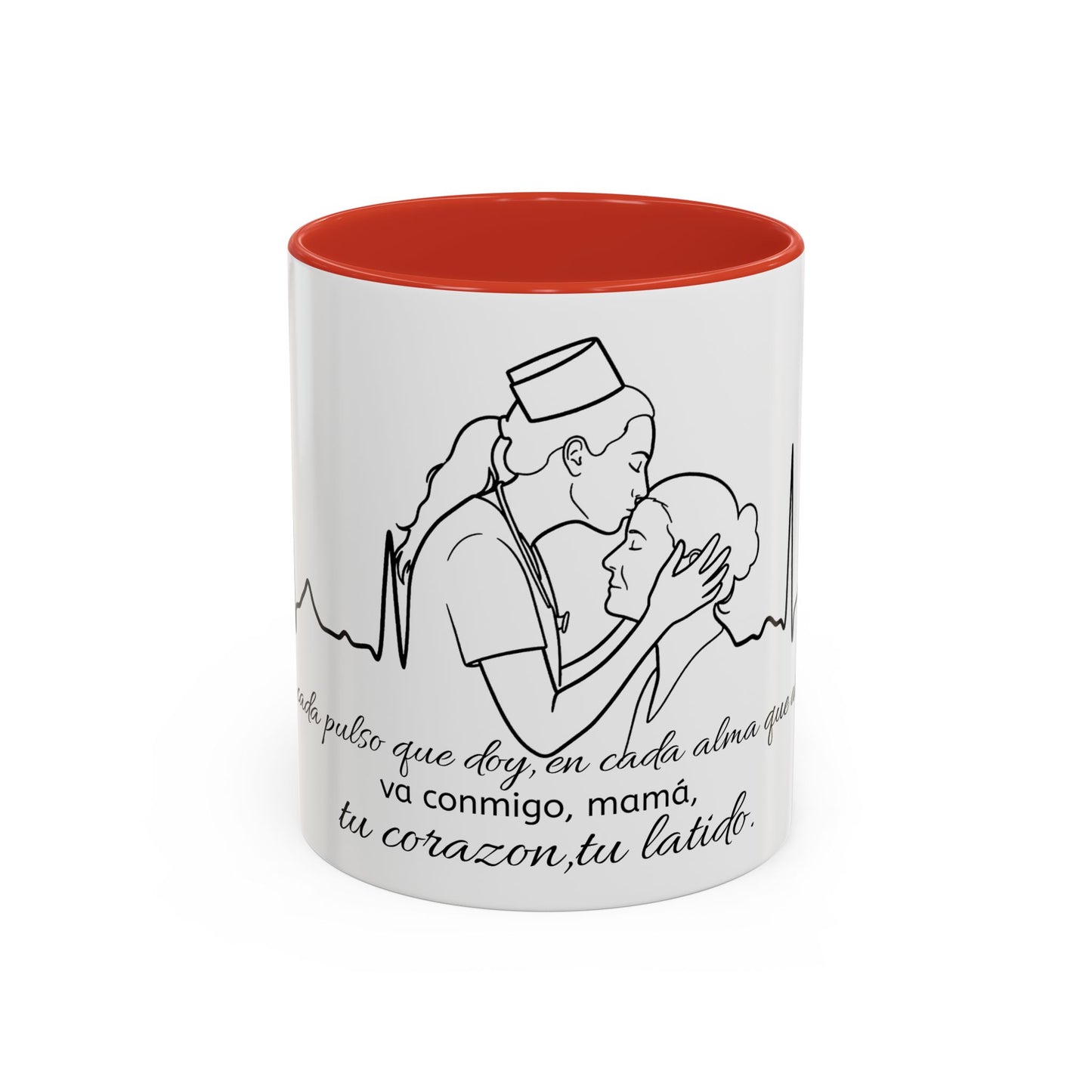 Nurse & Mom Tribute Coffee Mug – "Va conmigo, mamá, en mi corazón tu latido"