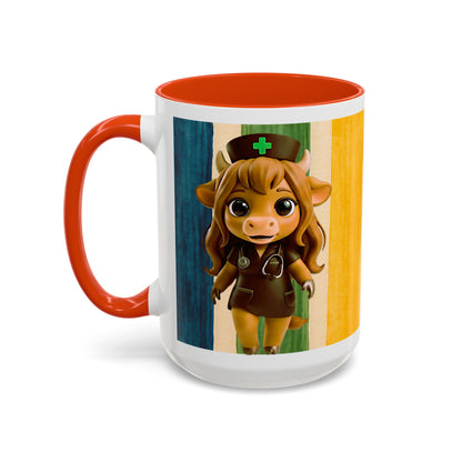 Cute Nurse Calf Coffee Mug – Colorful Striped 11oz/15oz Gift for Nurses & Vet Techs