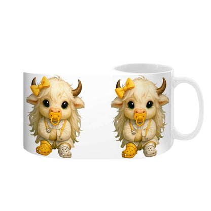 Highland Cow Mini‑Doc Ceramic Mug — Premium Gloss (15oz) (Made in USA)