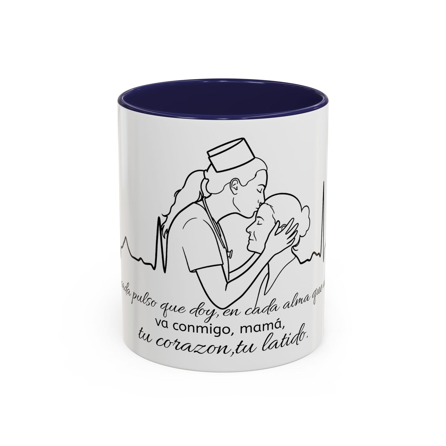 Nurse & Mom Tribute Coffee Mug – "Va conmigo, mamá, en mi corazón tu latido"