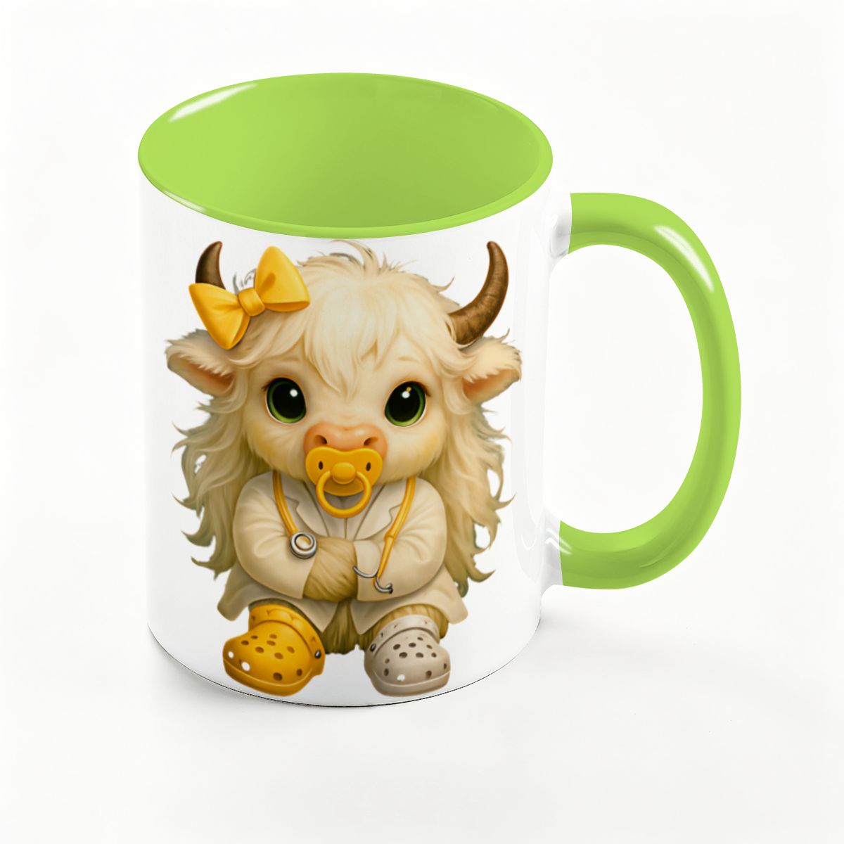 Highland Cow Mini‑Doc Ceramic Mug — Premium Gloss (15oz) (Made in USA)