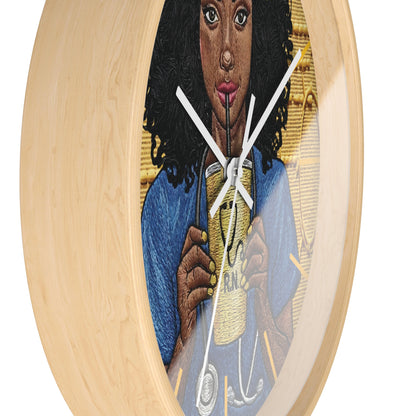 RN Coffee Nurse Wall Clock — Black Nurse Gift for Registered Nurses