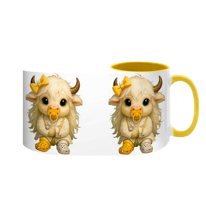 Highland Cow Mini‑Doc Ceramic Mug — Premium Gloss (15oz) (Made in USA)