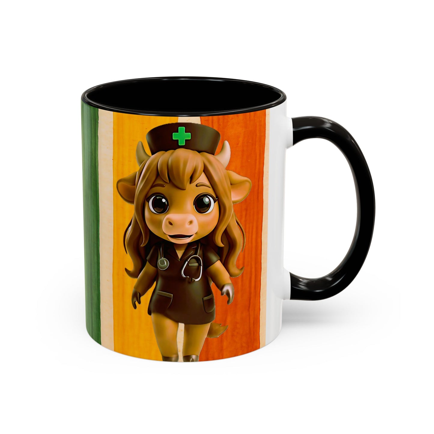 Cute Nurse Calf Coffee Mug – Colorful Striped 11oz/15oz Gift for Nurses & Vet Techs
