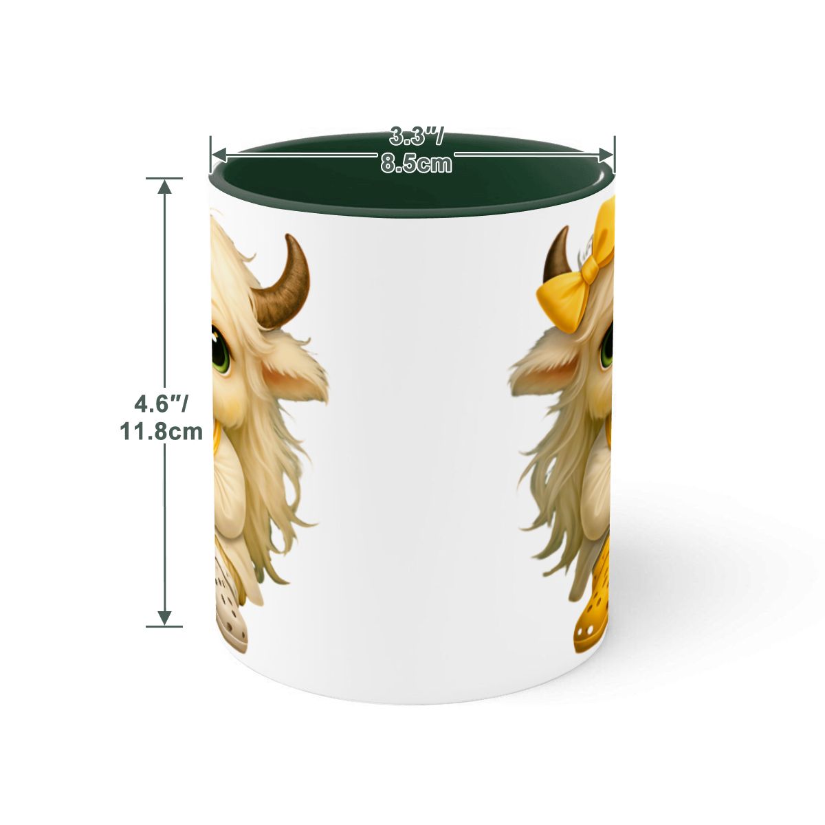 Highland Cow Mini‑Doc Ceramic Mug — Premium Gloss (15oz) (Made in USA)