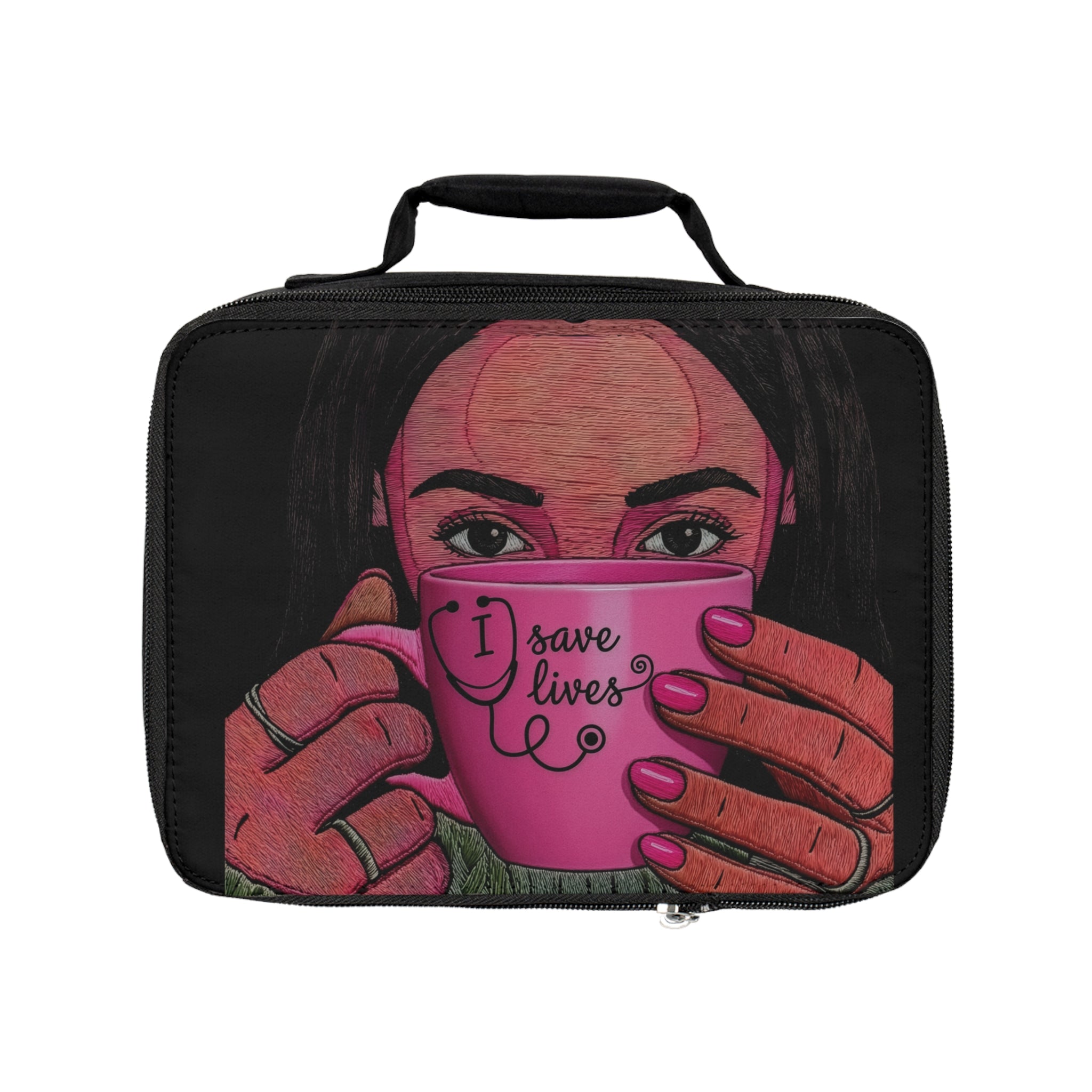 Lunch Bag — 'I Save Lives' Nurse Coffee Illustration Insulated Lunch Tote