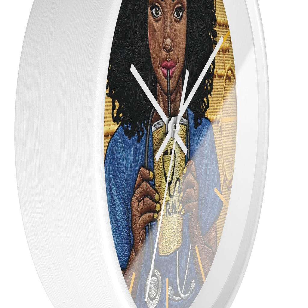 RN Coffee Nurse Wall Clock — Black Nurse Gift for Registered Nurses