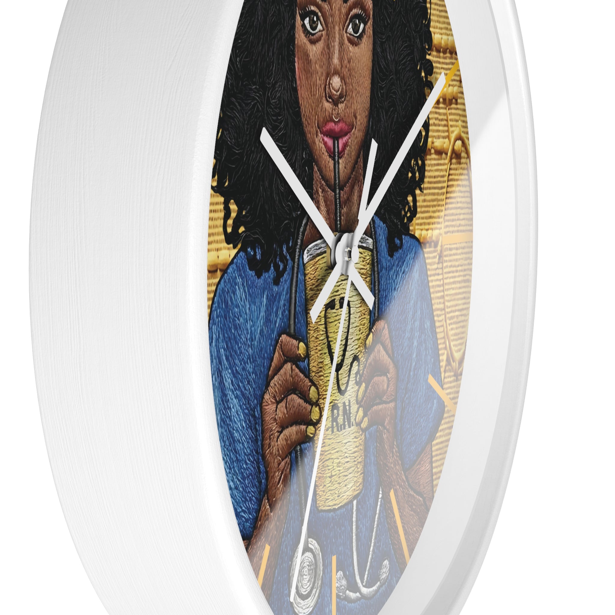 RN Coffee Nurse Wall Clock — Black Nurse Gift for Registered Nurses