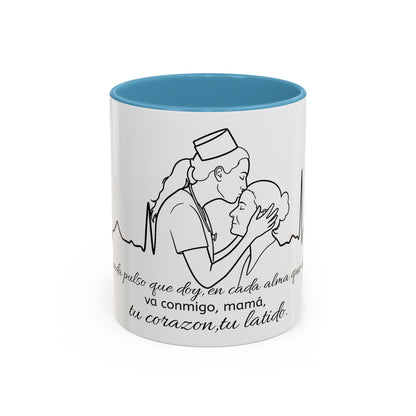 Nurse & Mom Tribute Coffee Mug – "Va conmigo, mamá, en mi corazón tu latido"