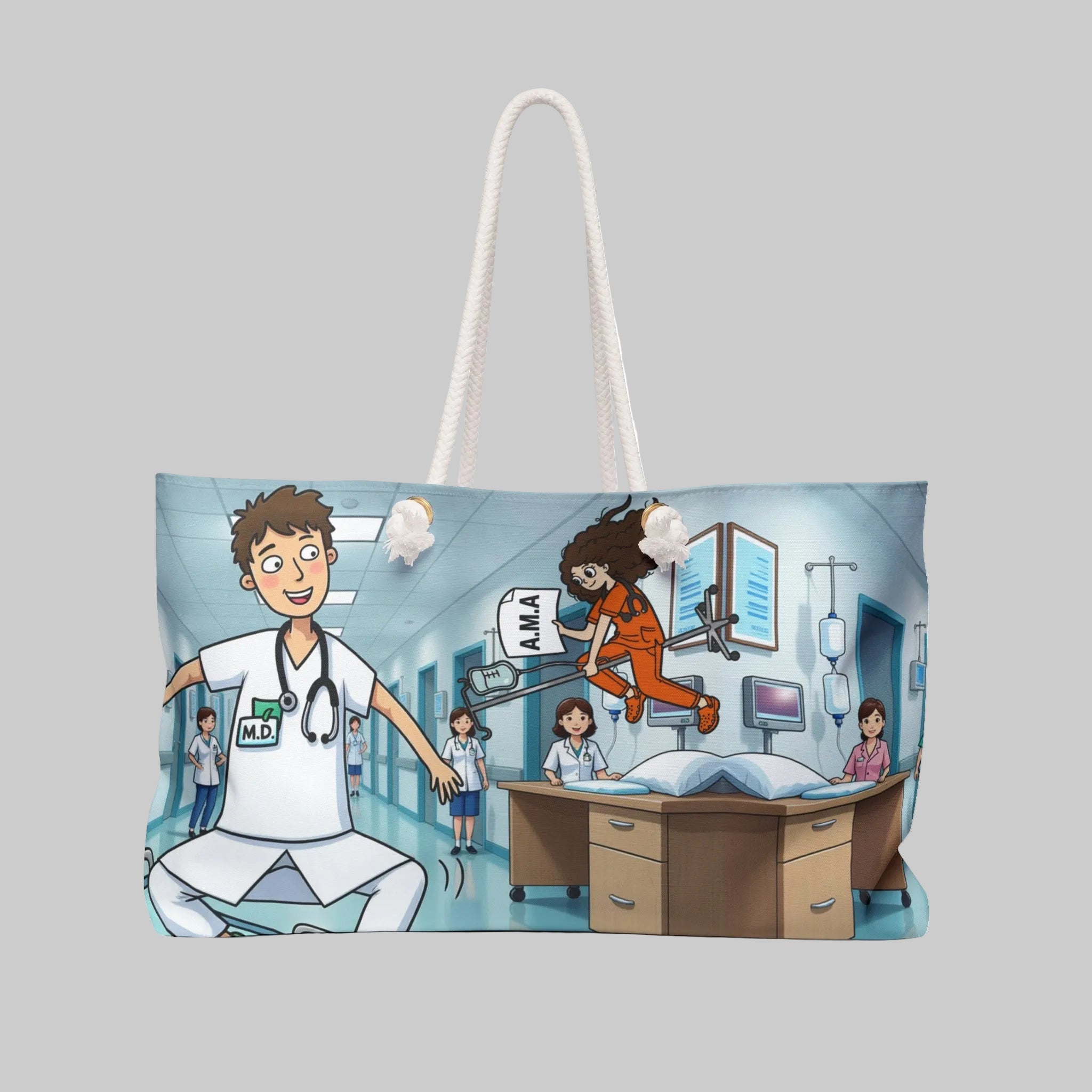 Cartoon Hospital Nurse Scene Weekender Bag | Medical Staff Illustration